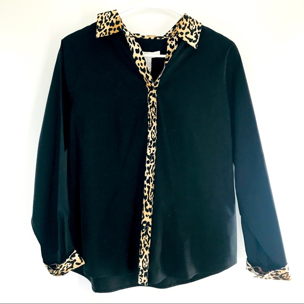 NWT Chico’s No-Iron Leopard Trim Naya Pin-Up Style Effortless Blouse